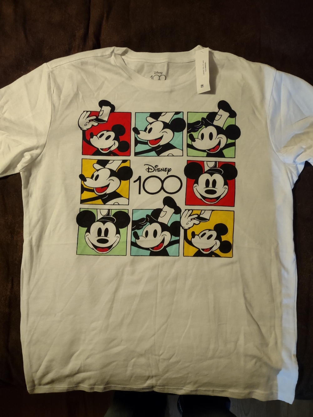 Disney White Kids Mickey 100 Multi-Color Panel Tee